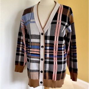 Modelle* (S) WOMEN’S Check Multicolor Heavy KNIT Cardigan, Ribbed Trim,Pre-owned